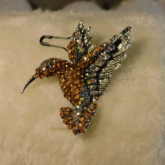 HUMMING BIRD silver tone Brooch - Picture 1 of 6